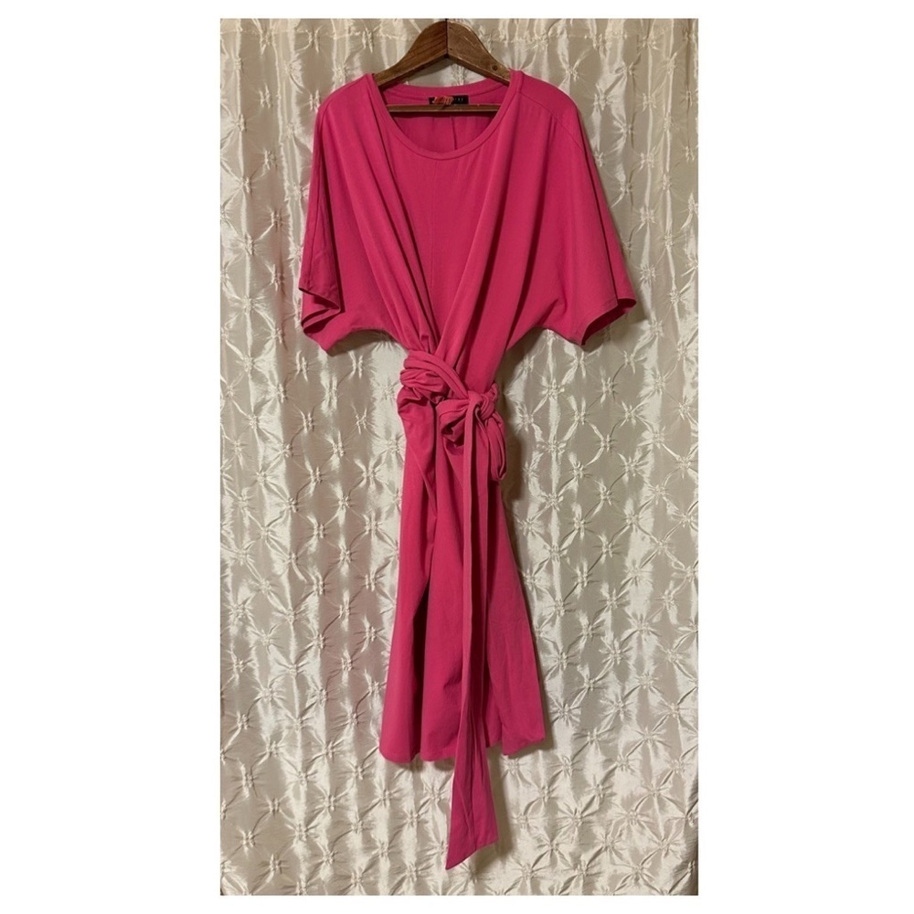 Eloquii Pink Cross Front Wrap Flutter Sleeve Dress - image 2
